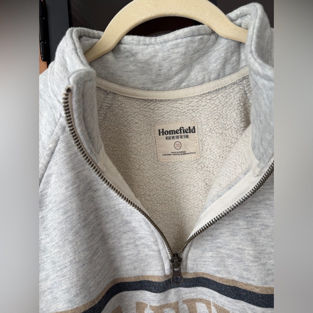 Homefield Vintage-Inspired '90s Quarter Zip 1/4 half sweatshirt beige fleece - Picture 4 of 8